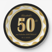 Assiettes En Carton 50e anniversaire / Anniversaire - Noir & Or (Devant)