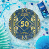 Assiettes En Carton 50e anniversaire Art Déco Gold Blue Gatsby (Fête)