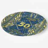 Assiettes En Carton 50e anniversaire Art Déco Gold Blue Gatsby (Angle)