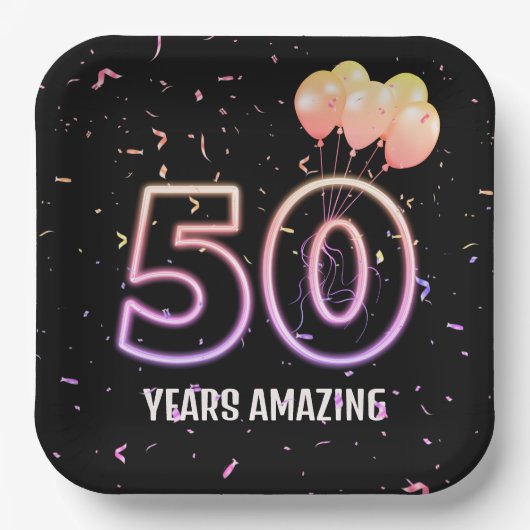 Assiettes En Carton 50e anniversaire Balloons et Confetti (Recto)