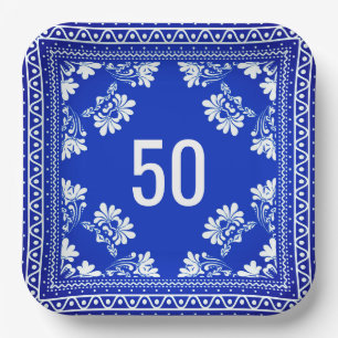 Assiettes En Carton 50e anniversaire Bandana bleue