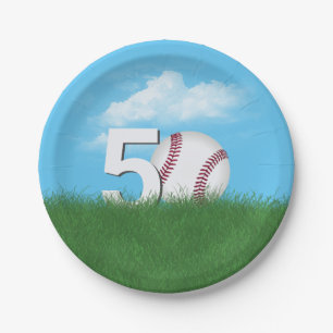 Assiettes En Carton 50e Anniversaire Baseball En Herbe Verte