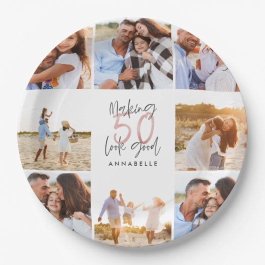 Assiettes En Carton 50e anniversaire blanche parties scintillant fille (Devant)