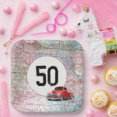 Assiettes En Carton 50e anniversaire Camion rouge Retro sur la carte r (Fête)