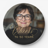 Assiettes En Carton 50e anniversaire de la fête Photo Gold Script Chee (Devant)