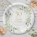 Assiettes En Carton 50e anniversaire de Mariage Aquarelle Verdure<br><div class="desc">Doté de délicats feuilles d'aquarelle douce,  ce design botanique chic 50e anniversaire mariage peut être personnalisé avec vos informations spéciales cinquantième anniversaire dans un élégant texte en or. Conçu par Thisisnotme©</div>