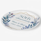 Assiettes En Carton 50e anniversaire de Mariage classique floral (Angle)