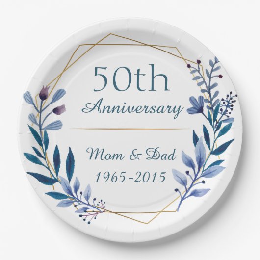 Assiettes En Carton 50e anniversaire de Mariage classique floral (Devant)