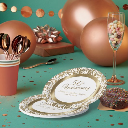 Assiettes En Carton 50e anniversaire de Mariage d'or (Multi)