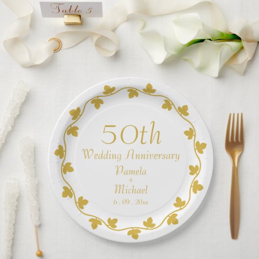 Assiettes En Carton 50e anniversaire de Mariage d'or Ivy Wreath (Mariage)