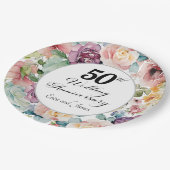 Assiettes En Carton 50e anniversaire de Mariage Élégant script floral (Angle)