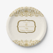 Assiettes En Carton 50e anniversaire de Mariage Gold Cream Art Nouveau (Devant)
