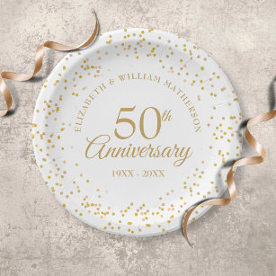 Assiettes En Carton 50e anniversaire de Mariage Gold Dust Confetti