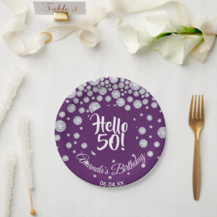 Assiettes En Carton 50e anniversaire diamants violets bonjour 50