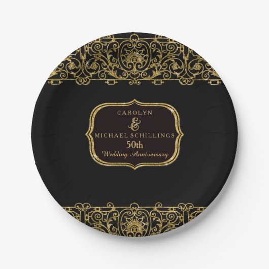 Assiettes En Carton 50e anniversaire du Mariage Art Déco Nouveau (Devant)