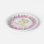 Assiettes En Carton 50e anniversaire du Mariage couronne rose or (Angle)