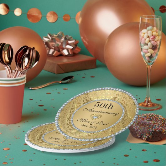 Assiettes En Carton 50e anniversaire du Mariage Diamonds and Gold (Multi)