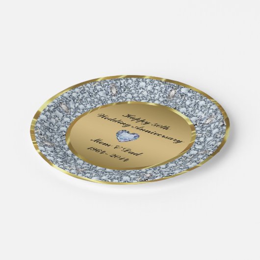 Assiettes En Carton 50e anniversaire du Mariage Diamonds & Gold (Angle)