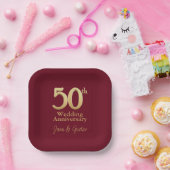 Assiettes En Carton 50e anniversaire du Mariage | Gold Letting Bourgog (Fête)