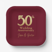 Assiettes En Carton 50e anniversaire du Mariage | Gold Letting Bourgog (Recto)