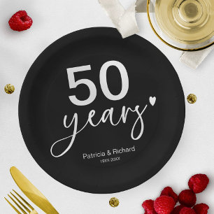 Assiettes En Carton 50e anniversaire du Mariage noir et blanc