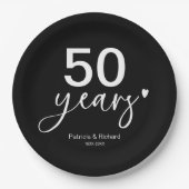 Assiettes En Carton 50e anniversaire du Mariage noir et blanc (Devant)