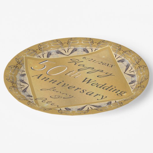 Assiettes En Carton 50e anniversaire du Mariage Plaque en papier ocre  (Angle)