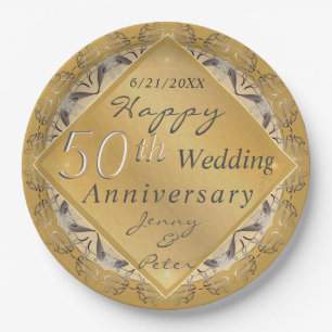 Assiettes En Carton 50e anniversaire du Mariage Plaque en papier ocre