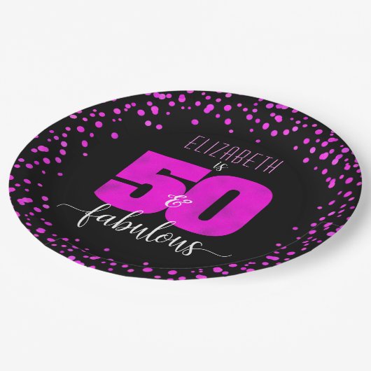 Assiettes En Carton 50e anniversaire fabuleux points en feuille rose c (Angle)