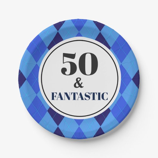 Assiettes En Carton 50e anniversaire Fantastic Mens Blue (Devant)