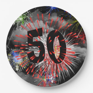 Assiettes En Carton 50e anniversaire Feu d'artifice dans les nuages Pl