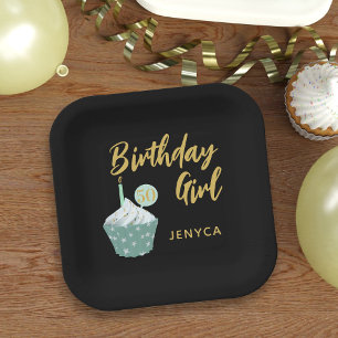 Assiettes En Carton 50e anniversaire fille Cupcake plaque en papier