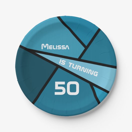 Assiettes En Carton 50e anniversaire Formes géométriques Turquoises mo (Devant)