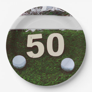 Assiettes En Carton 50e anniversaire Golfeur avec golf sur green