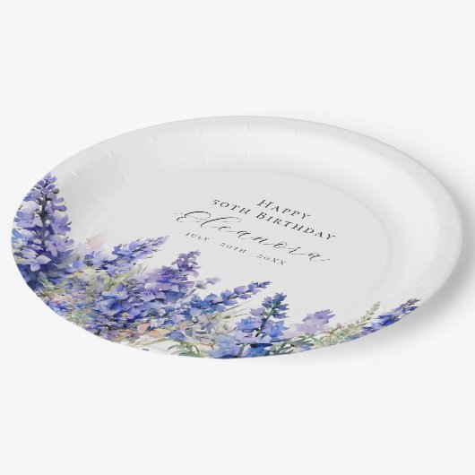 Assiettes En Carton 50e anniversaire Juillet Fleur de naissance Larksp (Angle)