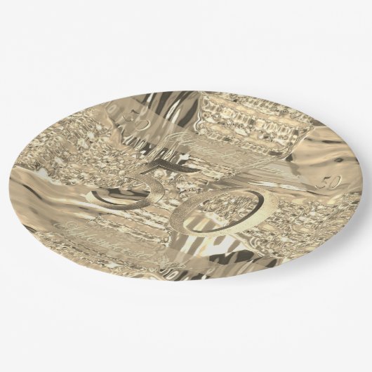 Assiettes En Carton 50e Anniversaire Mariage d'or Elégant Faux Gold (Angle)