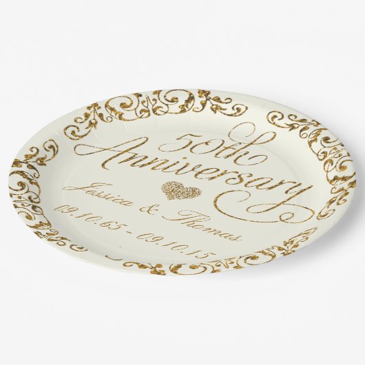 Assiettes En Carton 50e Anniversaire Mariage d'or Plaque en papier (Angle)