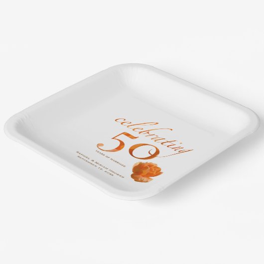 Assiettes En Carton 50e anniversaire mariage élégant pêche nom rose (Angulaire)