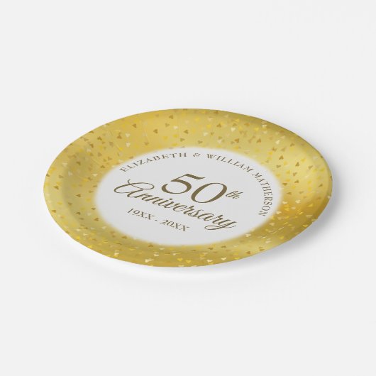 Assiettes En Carton 50e anniversaire Mariage Gold Coeurs d'huile Confe (Angle)