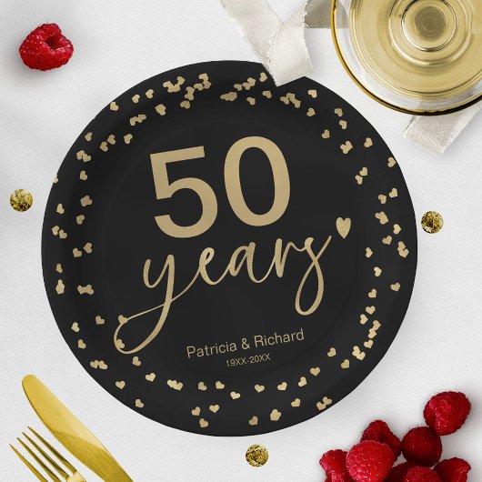 Assiettes En Carton 50e Anniversaire Mariage Noir et Or