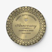 Assiettes En Carton 50e anniversaire mariage or & mandala noir (Devant)