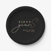 Assiettes En Carton 50e anniversaire Mariage Plaque en papier noir or (Devant)