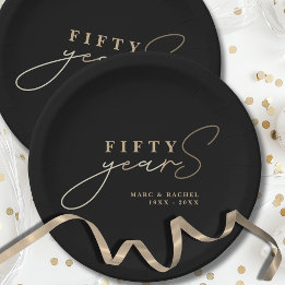 Assiettes En Carton 50e anniversaire Mariage Plaque en papier noir or