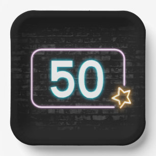 Assiettes En Carton 50e anniversaire Neon Connexion en brique