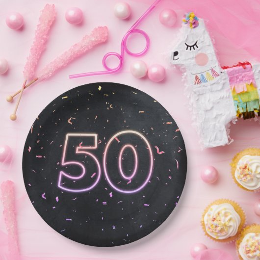 Assiettes En Carton 50e Anniversaire néon Connexion Plaque en papier n (Fête)