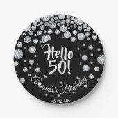 Assiettes En Carton 50e anniversaire noir diamants blancs nom (Devant)
