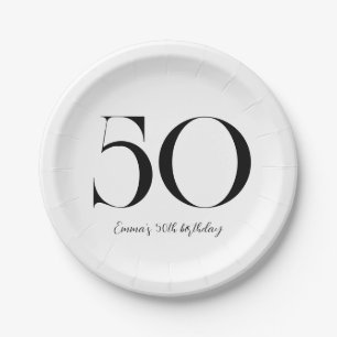 Assiettes En Carton 50e anniversaire Noir et blanc