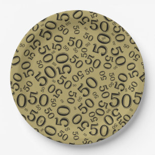 Assiettes En Carton 50e anniversaire Numéro Motif Or/Noir