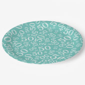Assiettes En Carton 50e anniversaire Numéro Motif Turquoise/blanc (Angle)
