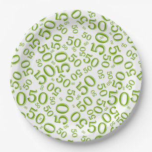 Assiettes En Carton 50e anniversaire Numéro Motif Vert/Blanc